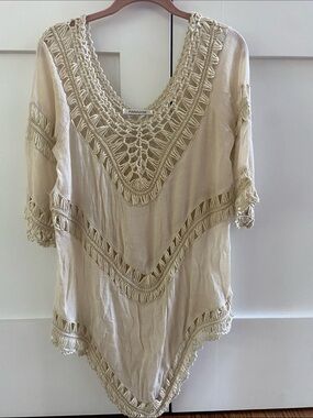 Paradise Cream Crochet-Trim Swim Coverup